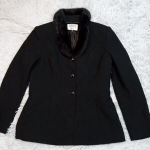 Vintage Kasper‎ Jacket Womens 6 Black Wool Coat Removable Faux Fur Trim Lined
